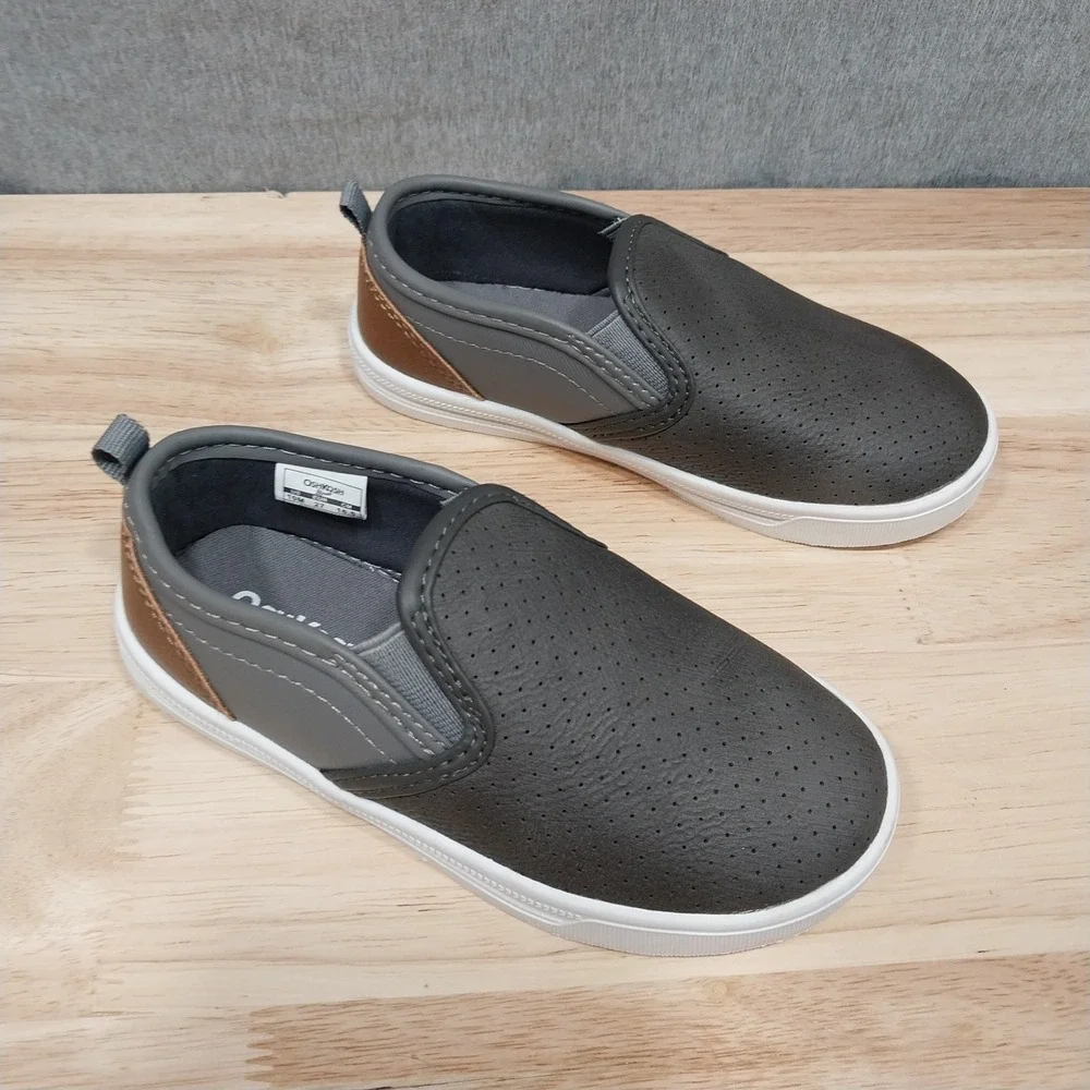 OshKosh Slip On Sneakers Kids Perforated Faux Leather 10M Grey